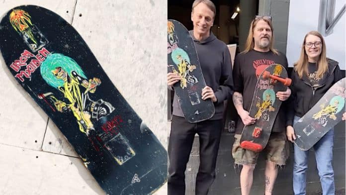 Tony Hawk resgata skate com logo do Iron Maiden pintado por Kurt Cobain em  troca de maconha